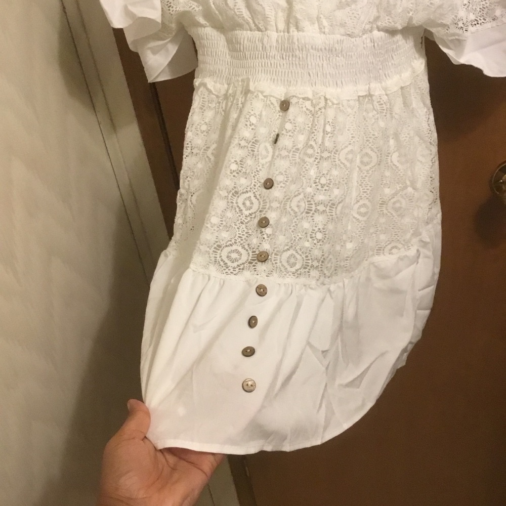 Casual Lace Patchwork Batwing Sleeve V Neck Fashion Summer Loose Dress L - Picture 4 of 7